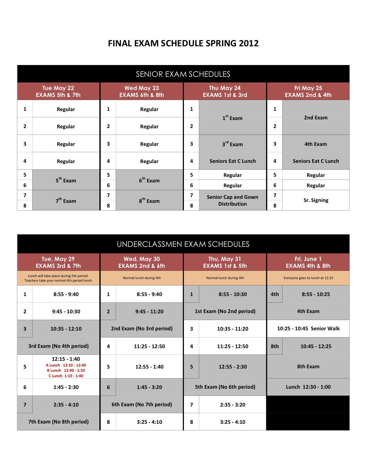 Final exam schedule The Red Ledger