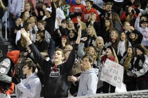 Leopard fans celebrate after the final whistle blows.