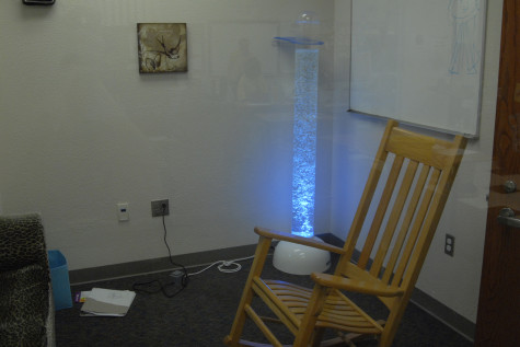 The "Calm Room", a feature of the life skills classroom, features a 5 ft. bubble lamp.