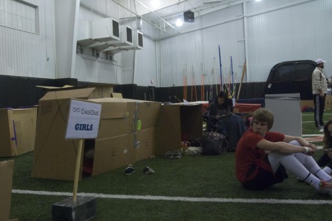  Students from all grade levels brought cardboard boxes into the indoor facility to raise awareness for homelessness.  This was the annual Cardboard Box City organized by the Lovejoy Key Club. 