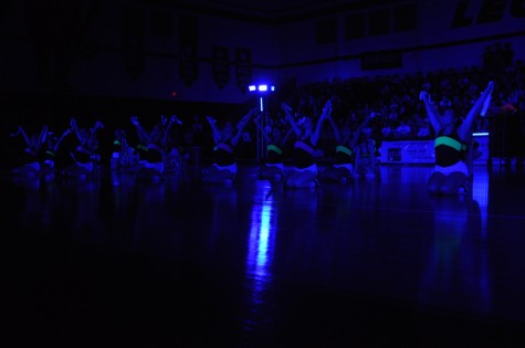 The Majestics show their nationally recognized routine during the Black Light Pep Rally Friday, April 11, 2014.